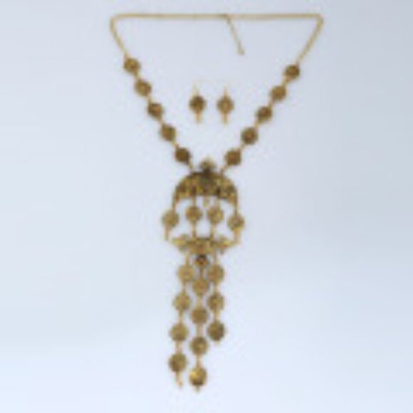 #036 Luxury Temperament Floral Coin Tassel Necklace with Earrings - Picture 2 of 3